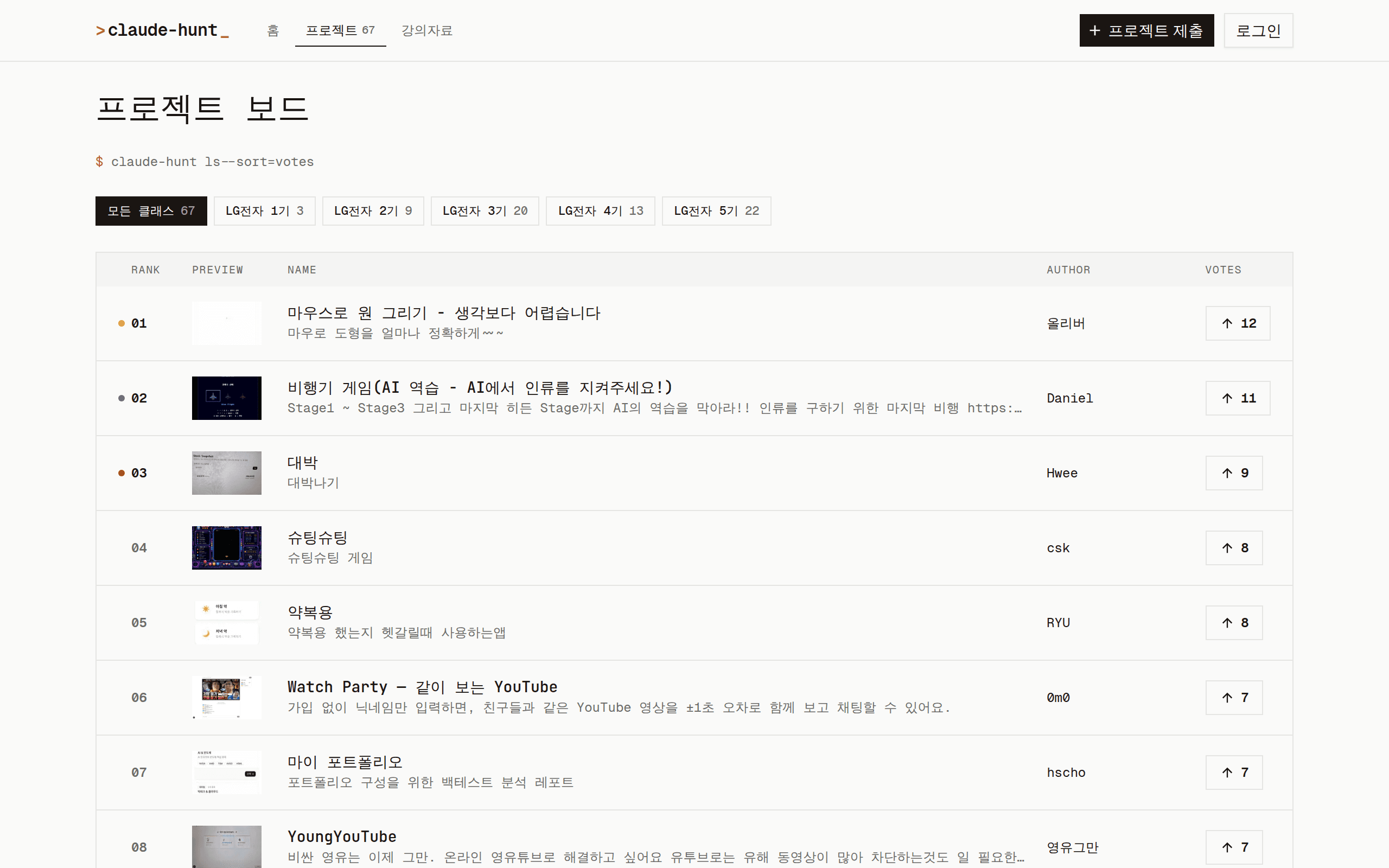 Claude Hunt 프로젝트 보드